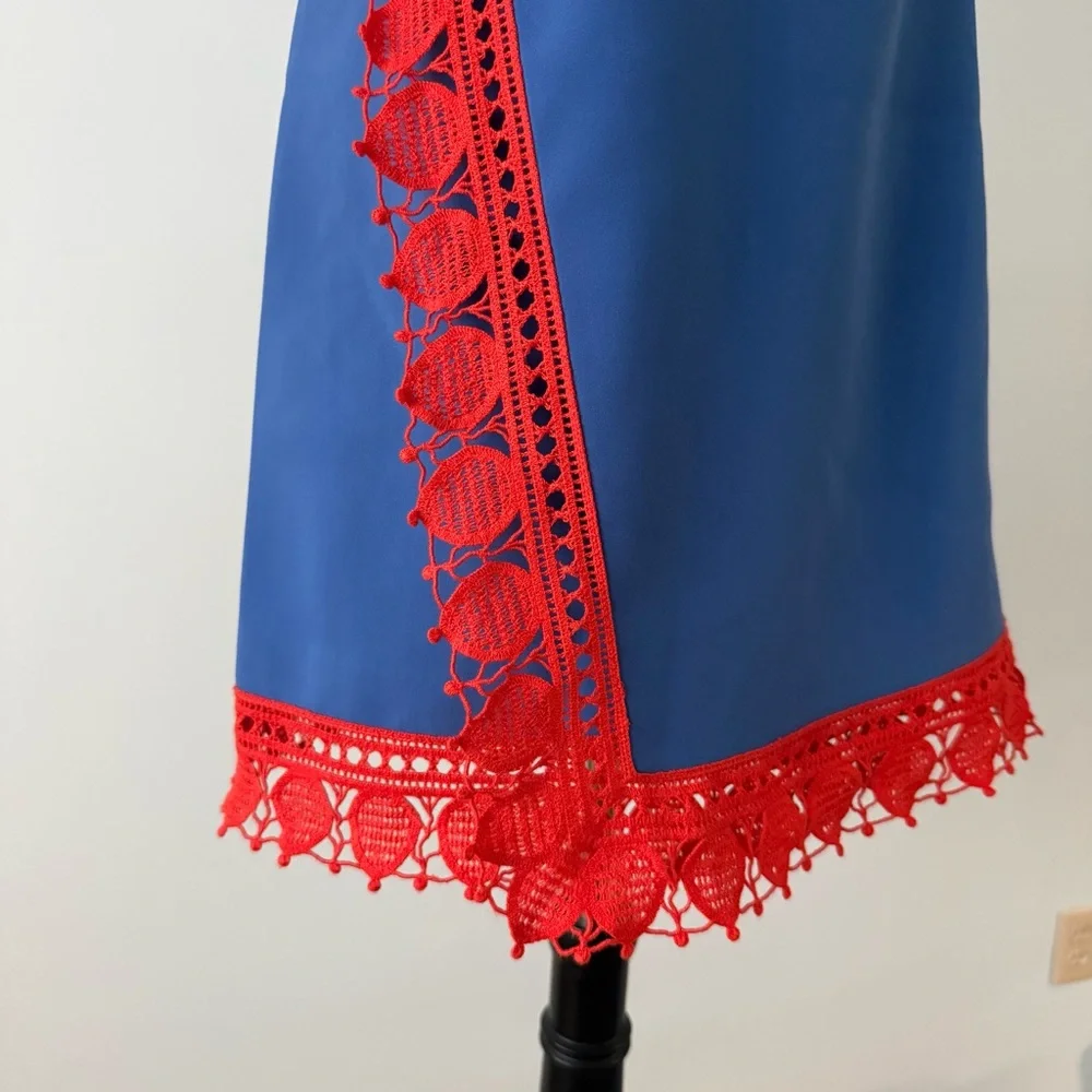 Tory Burch Marissa Runway Blue & Redish Orange Lace Shift Dress Size 2 💙 - Picture 4 of 14